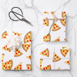 Cool fun pizza and slices pattern on white wrapping paper sheets
