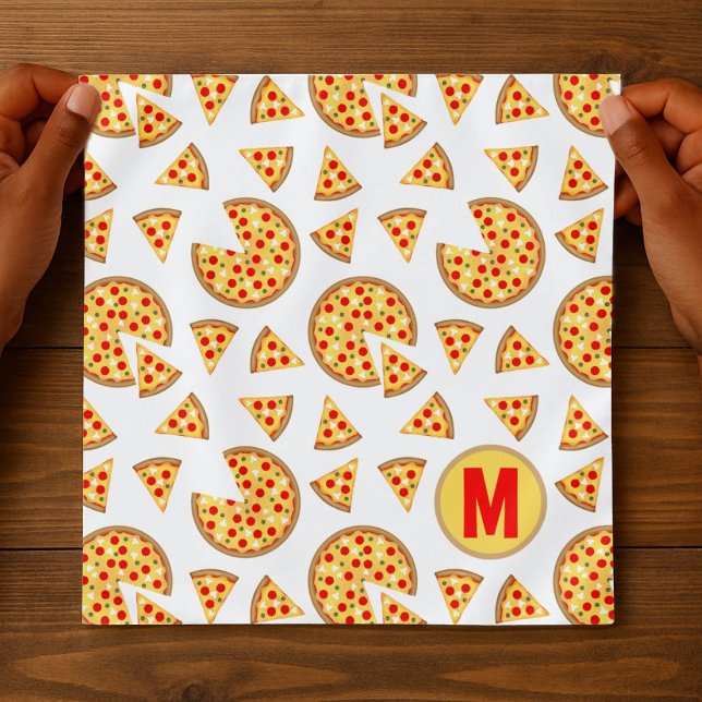 Cool fun pizza and slices pattern white Monogram Bandana (Creator Uploaded)