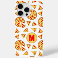 Cool fun pizza and slices pattern white Monogram