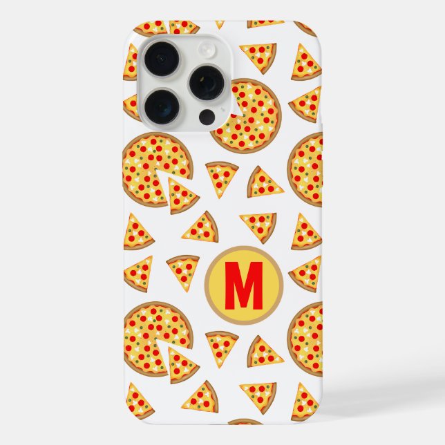 Cool fun pizza and slices pattern white Monogram Iphone Case (Back)