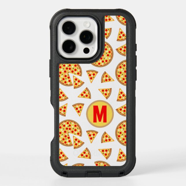 Cool fun pizza and slices pattern white Monogram Otterbox iPhone Case (Back)