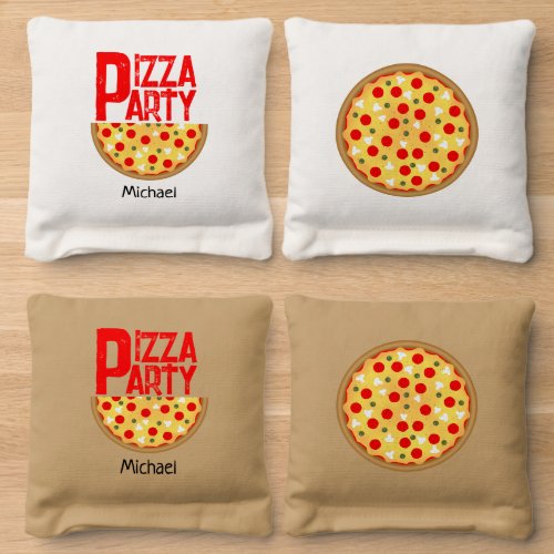 Cool fun pizza party kids birthday cornhole bags