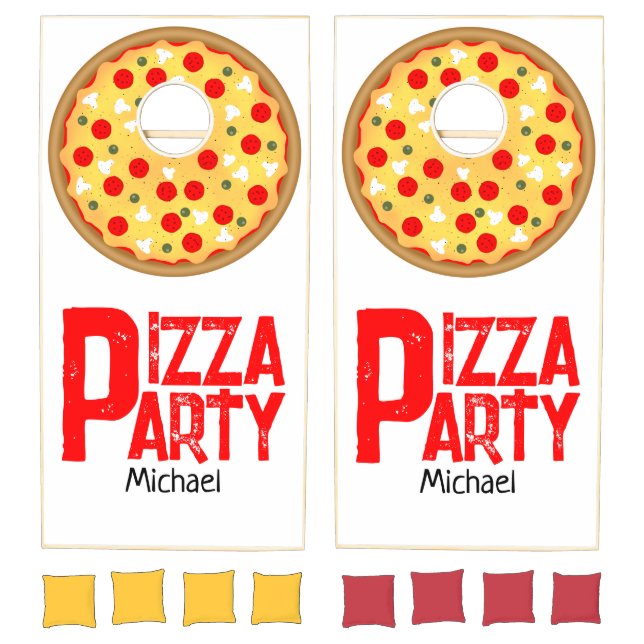 Cool fun pizza party kids birthday cornhole set (Set)