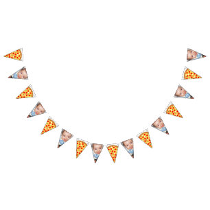 Cool fun pizza party kids birthday custom photo bunting flags