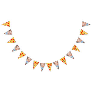 Cool fun pizza party kids birthday custom photo bunting flags