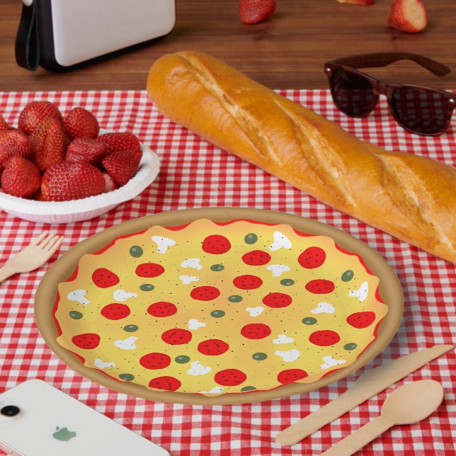 Cool fun pizza party kids birthday paper plates (Picnic)