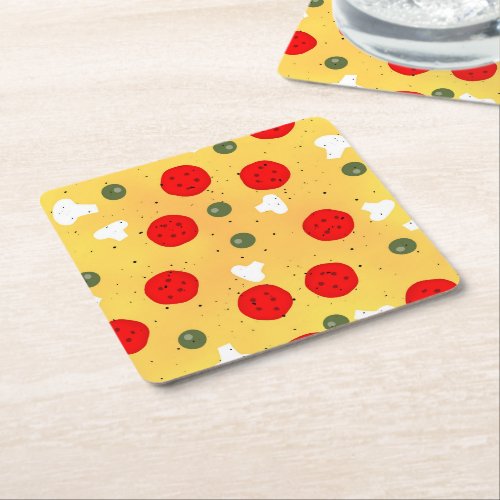 Cool fun pizza party kids birthday square paper coaster