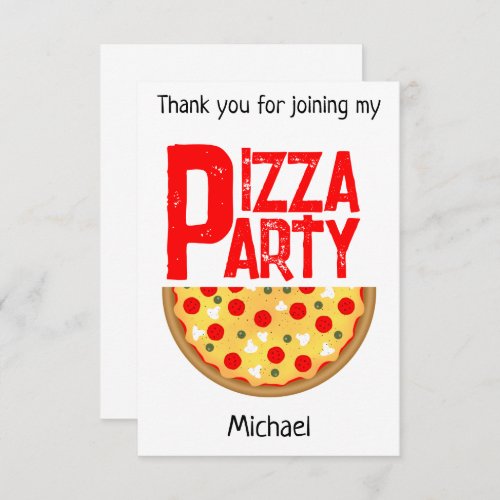 Cool fun pizza party kids birthday thank you card