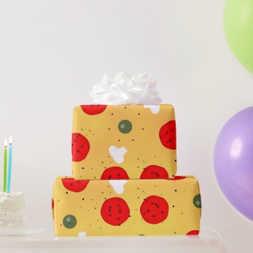 Cool fun pizza party pepperoni mushroom wrapping paper