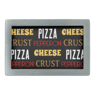 Cool fun pizza pepperoni cheese crust text pattern belt buckle
