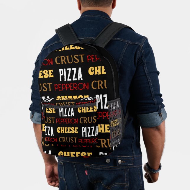 Cool fun pizza pepperoni cheese crust text pattern printed backpack (Insitu (Model))