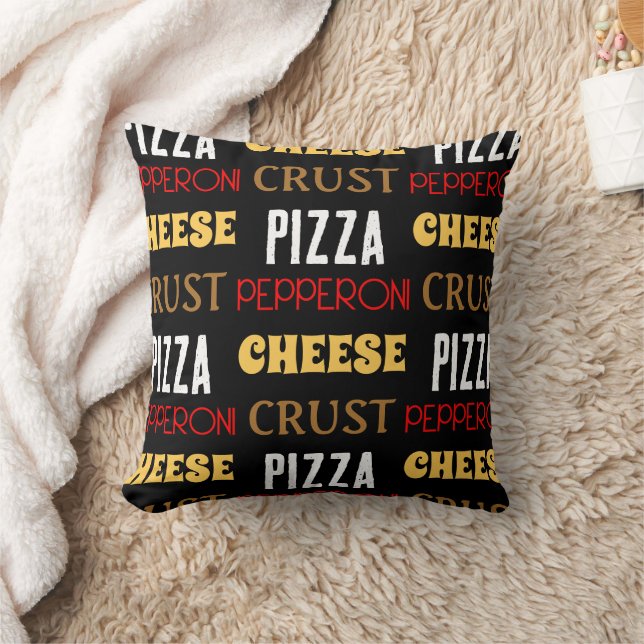 Cool fun pizza pepperoni cheese crust text pattern throw pillow (Blanket)