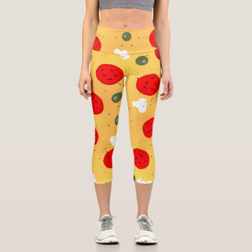 Cool fun pizza pepperoni mushroom capri leggings