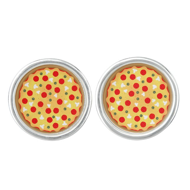 Cool fun pizza pepperoni mushroom cufflinks (Front)