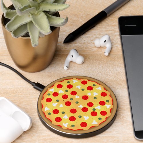 Cool fun pizza pepperoni mushroom food wireless charger 