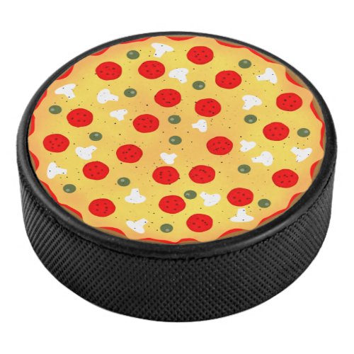 Cool fun pizza pepperoni mushroom hockey puck