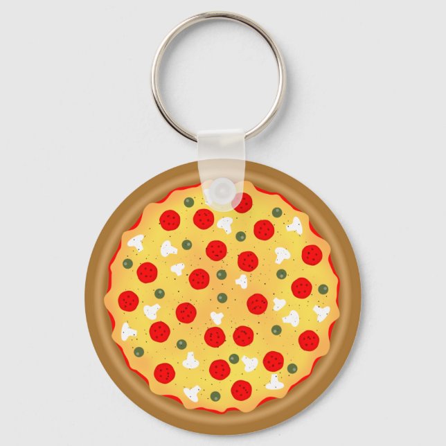 Cool fun pizza pepperoni mushroom keychain (Front)