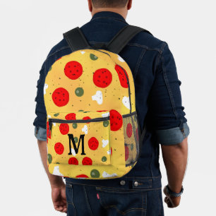 Cool fun pizza pepperoni mushroom Monogram Printed Backpack