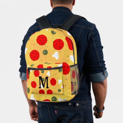 Cool fun pizza pepperoni mushroom Monogram  Printed Backpack