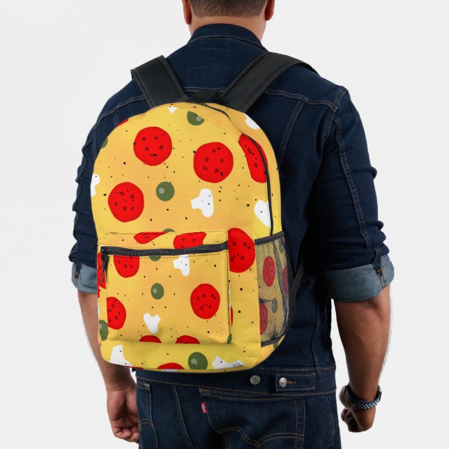 Cool fun pizza pepperoni mushroom printed backpack (Insitu (Model))
