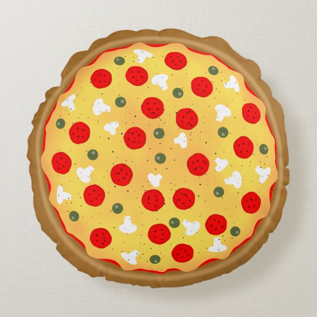 Cool fun pizza pepperoni mushroom round pillow (Front)