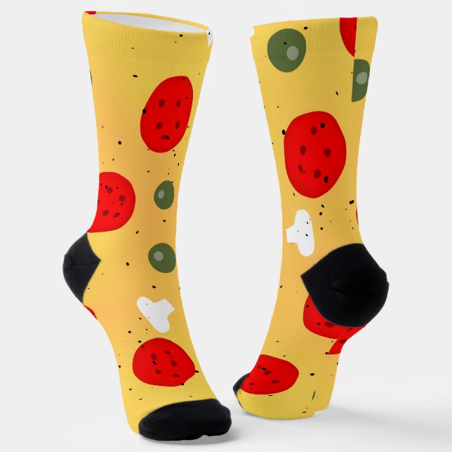 Cool fun pizza pepperoni mushroom socks (Angled)