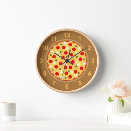 Cool fun pizza pepperoni mushroom with numbers clock