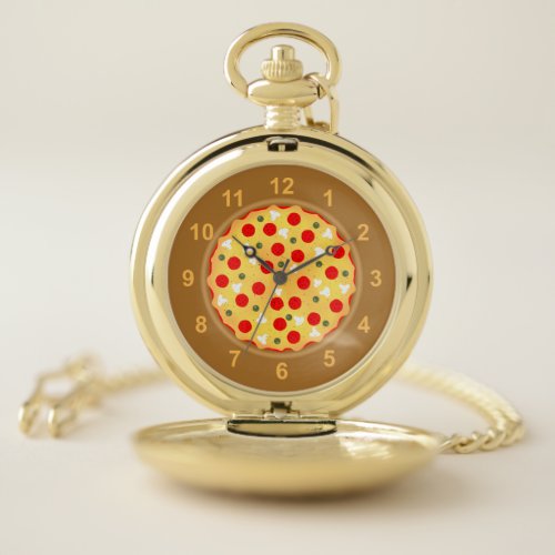 Cool fun pizza pepperoni mushroom with numbers pocket watch