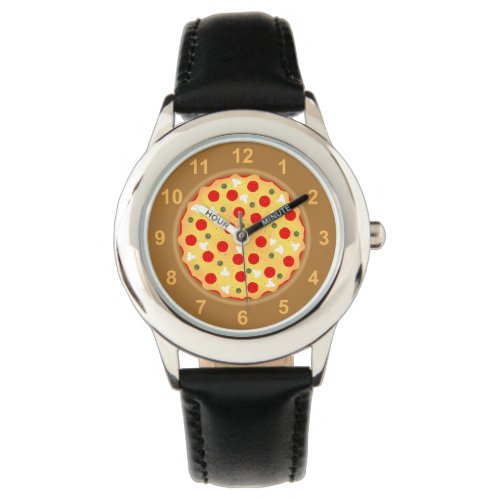 Cool fun pizza pepperoni mushroom with numbers watch