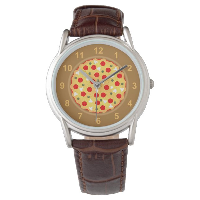 Cool fun pizza pepperoni mushroom with numbers watch (Front)