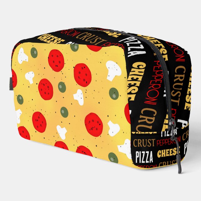 Cool fun pizza pepperoni pattern cheese crust text dopp kit (Right Corner)