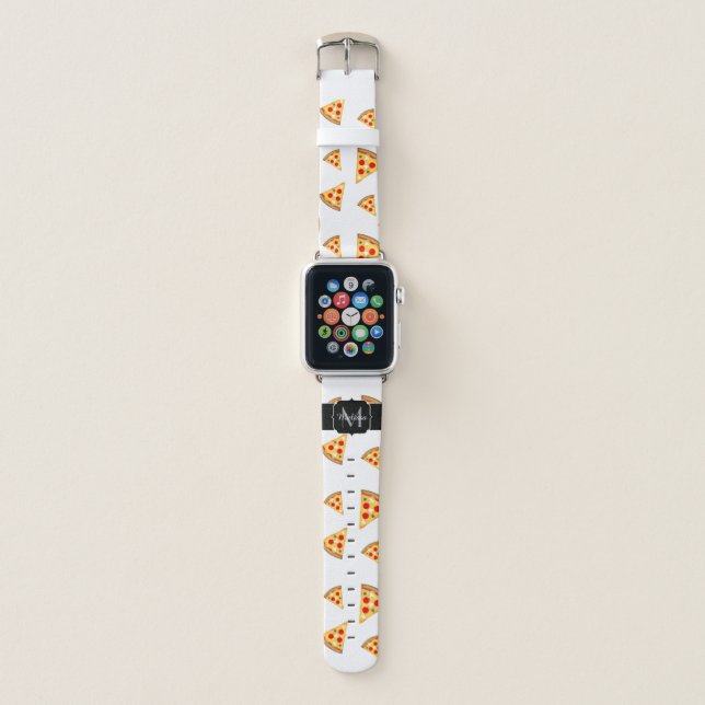 Cool fun pizza slices pattern custom Monogram Apple Watch Band (Front)