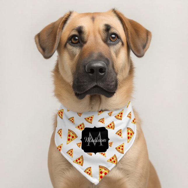 Cool fun pizza slices pattern custom Monogram Pet Bandana Collar (Dog 2)