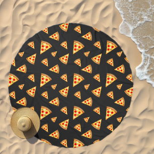Cool fun pizza slices pattern dark gray beach towel