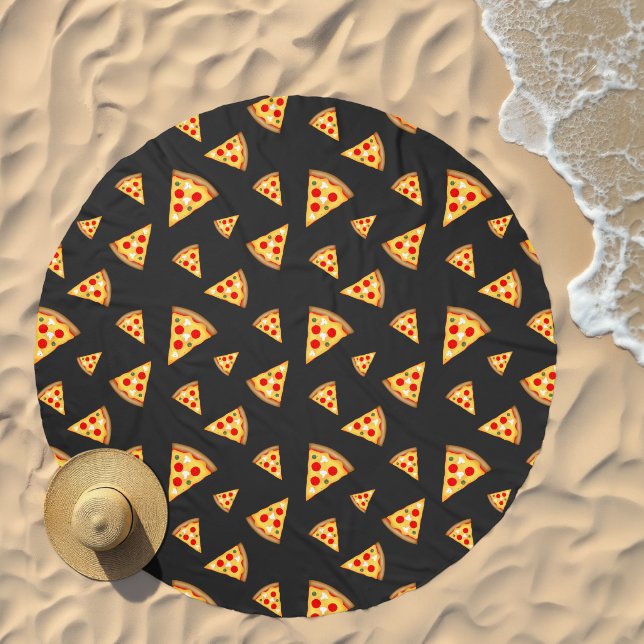 Cool fun pizza slices pattern dark gray beach towel  (Beach)