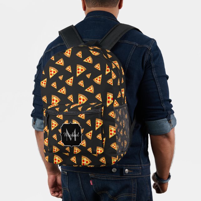 Cool fun pizza slices pattern dark gray Monogram Printed Backpack (Insitu (Model))