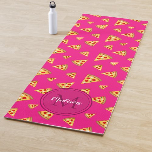 Cool fun pizza slices pattern Monogram hot pink 1  Yoga Mat