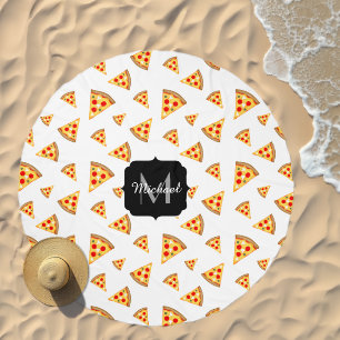 Cool fun pizza slices pattern white Monogram Beach Towel