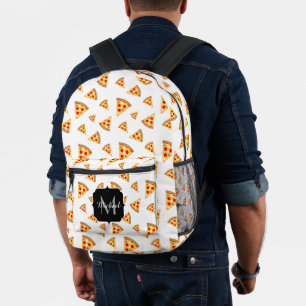Cool fun pizza slices pattern white Monogram black Printed Backpack