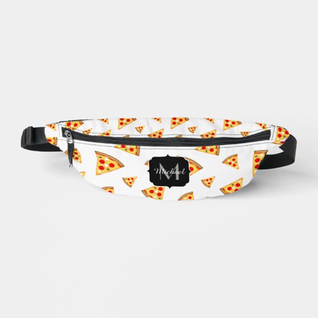 Cool fun pizza slices pattern white Monogram Fanny Pack (Front)