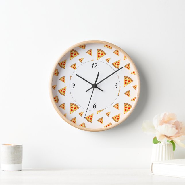 Cool fun pizza slices pattern white with numbers clock (Home)