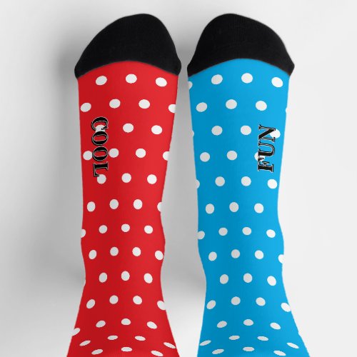 Cool Fun Red Blue White Polka Dots Mismatched Socks