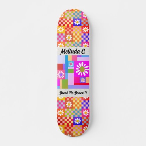 Cool Fun Retro Checkered Girls Skate Deck