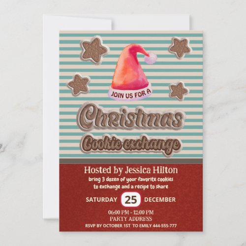 Cool fun retro santa hat cookie exchange party invitation