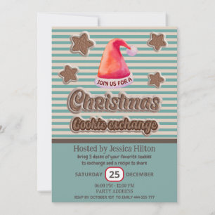 Cool fun retro santa hat cookie exchange party invitation