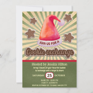 Cool fun retro santa hat cookie exchange party invitation