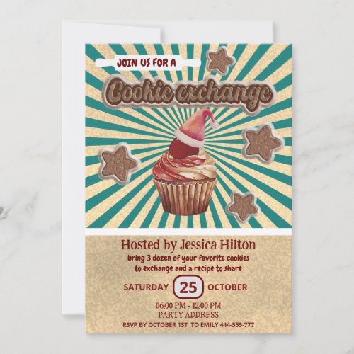 Cool fun retro typography cookie exchange party invitation