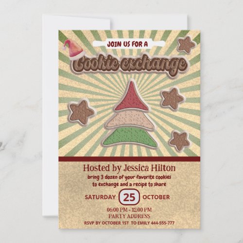 Cool fun retro typography cookie exchange party invitation