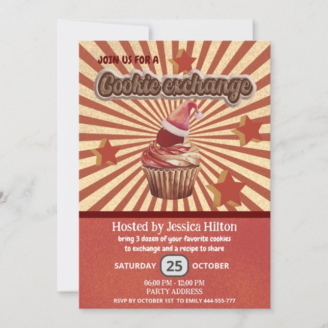 Cool fun retro typography cookie exchange party invitation (Front)