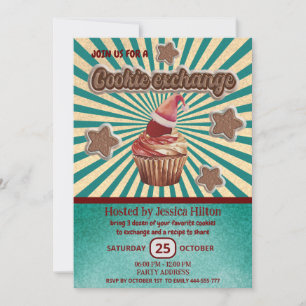 Cool fun retro typography cookie exchange party invitation